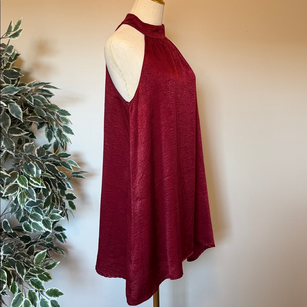 Francesca’s Women’s Burgundy Halter Dress Size M Keyhole Back A-Line Silhouette - Picture 5 of 9